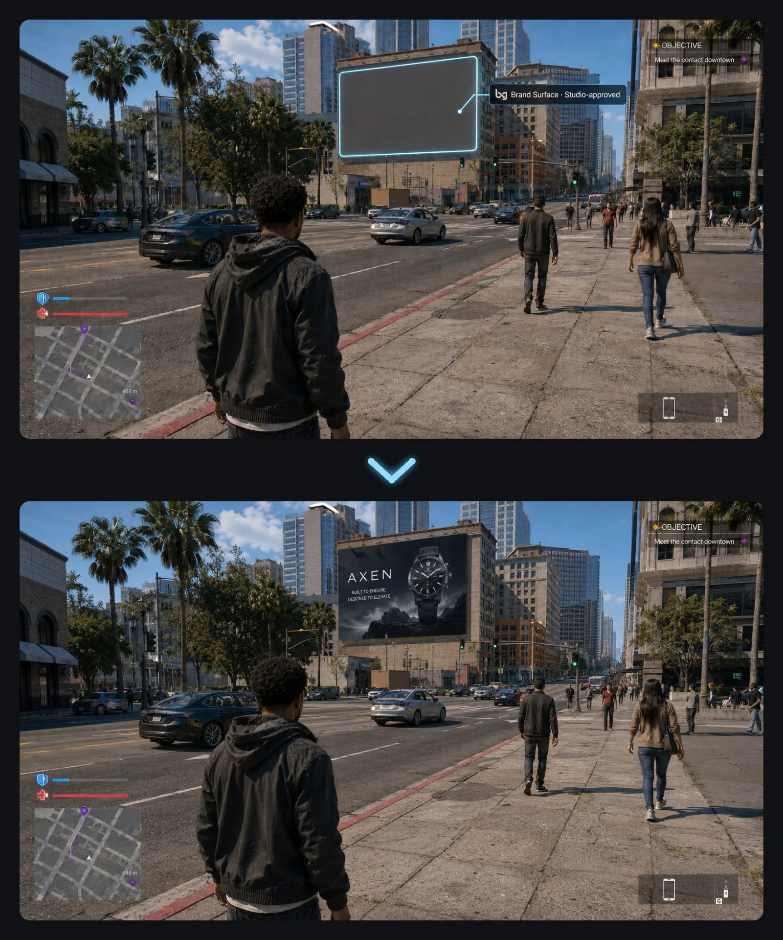 Before / after placement — Open World